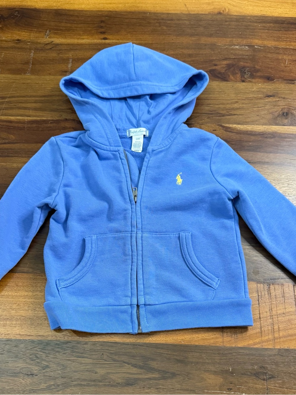 Ralph Lauren Baby Boys Blue Full Zip Hoodie 24M Yellow Pony Logo